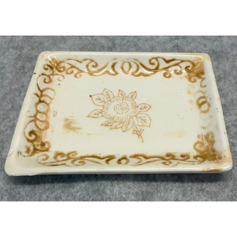 Vintage Made in Japan Ceramic Trinket Dish Brown Rose Floral Jewelry Tray Cream